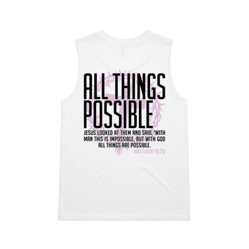 Women's White Tank All Things Possible - Matthew 1926