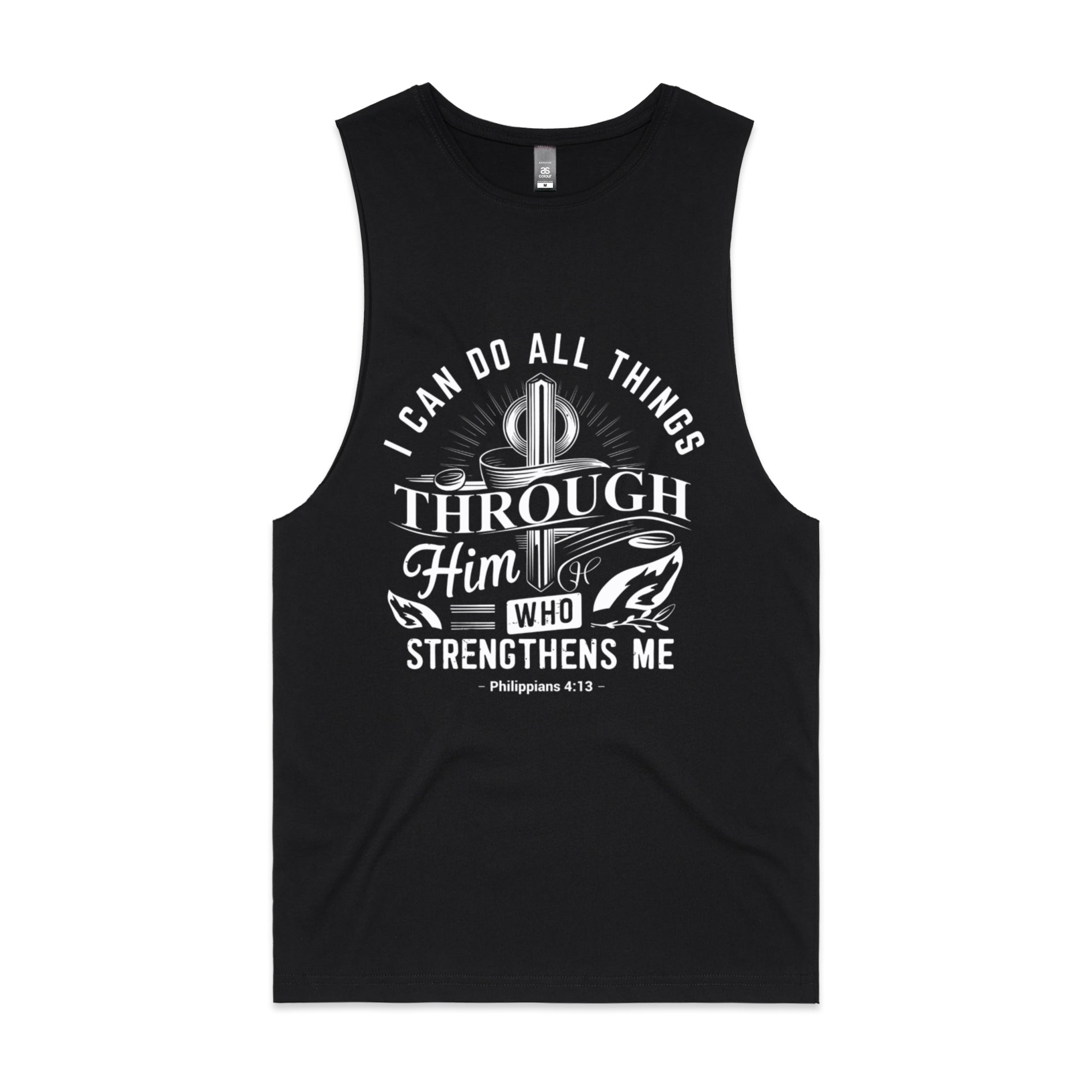 Men's Black Tank I can do all things through him who strengthens me. - Philippians 413
