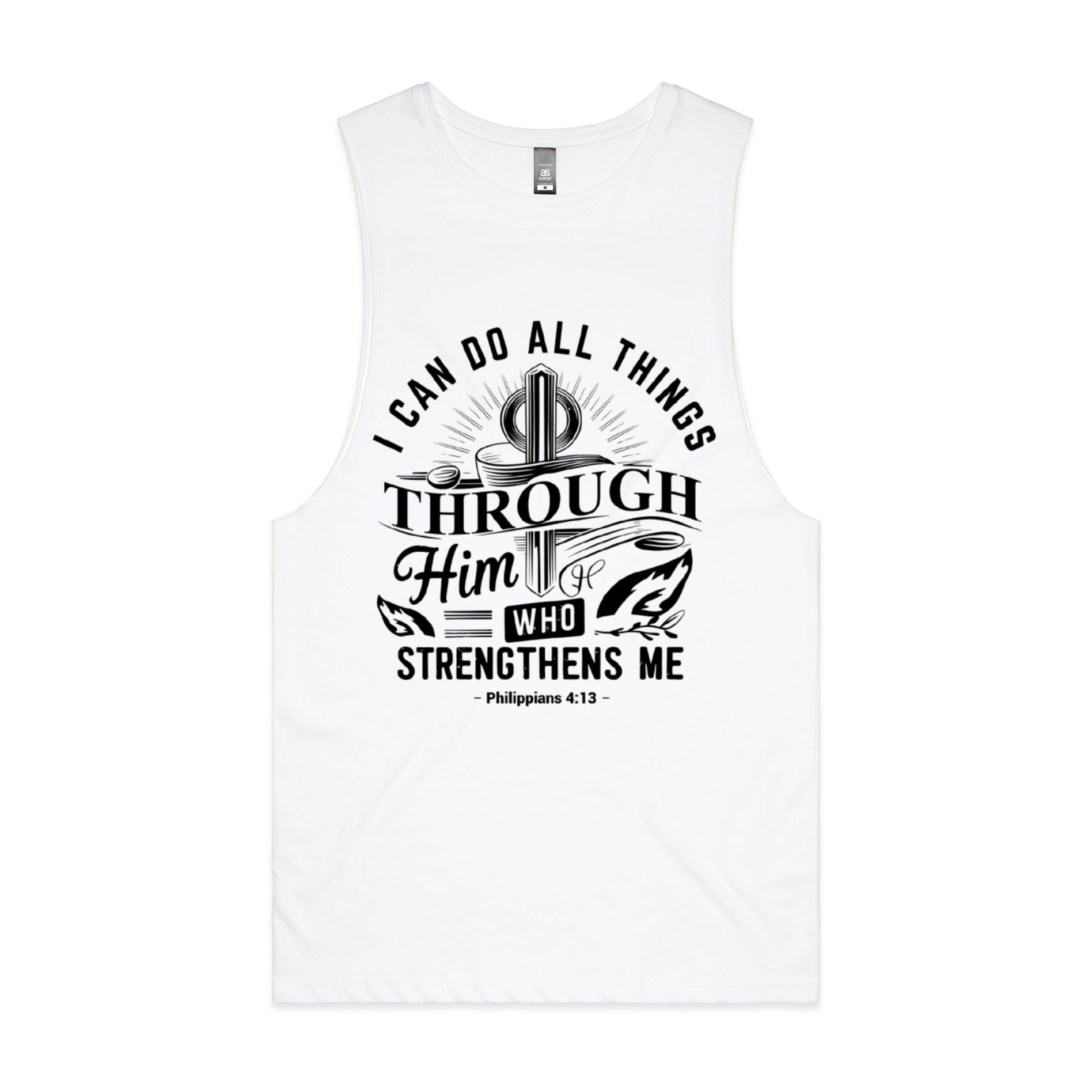 Men's White Tank I can do all things through him who strengthens me. - Philippians 413