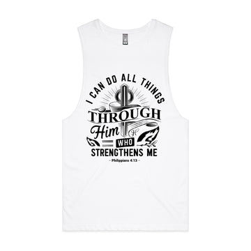 Men's White Tank I can do all things through him who strengthens me. - Philippians 413
