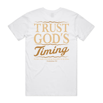 Men's White T-shirt Trust God's Timing - Ecclesiastes 311