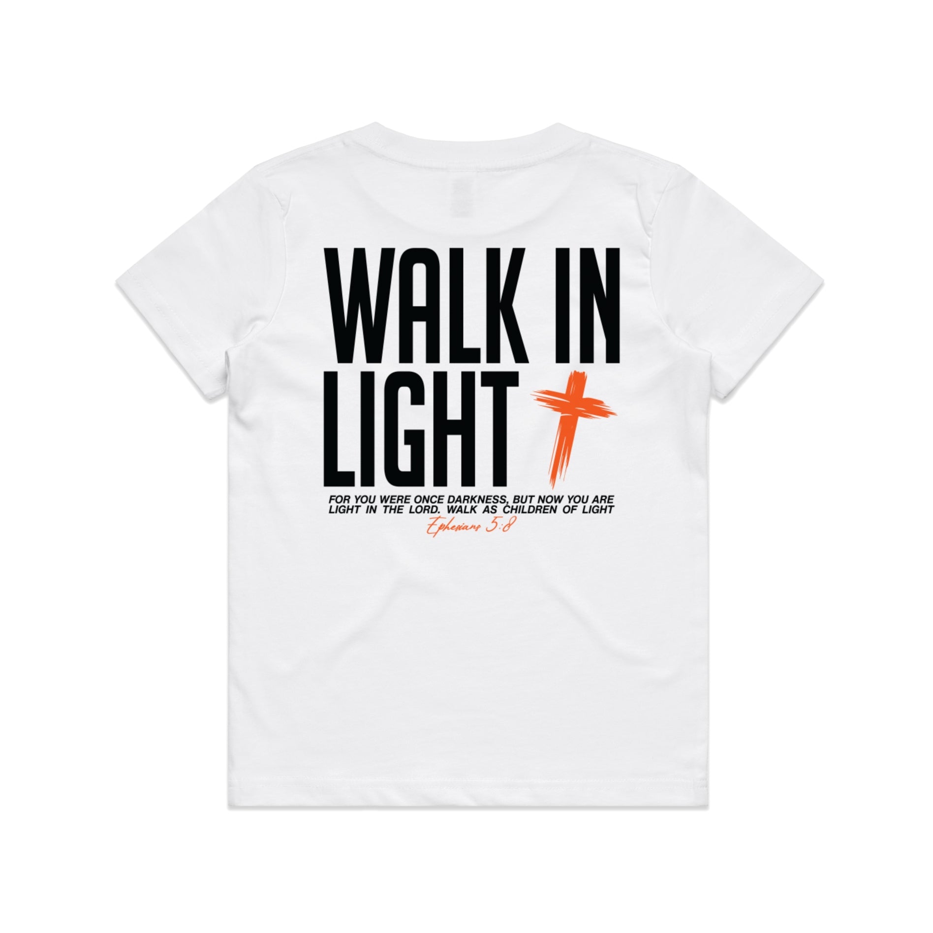 Kid's White T-Shirt Walk In Light - Ephesians 58