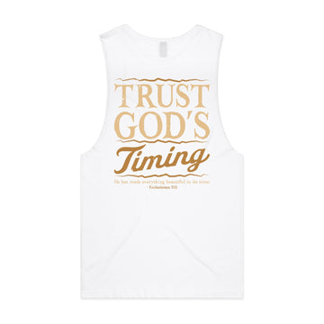 Men's White Tank Trust God's Timing - Ecclesiastes 311