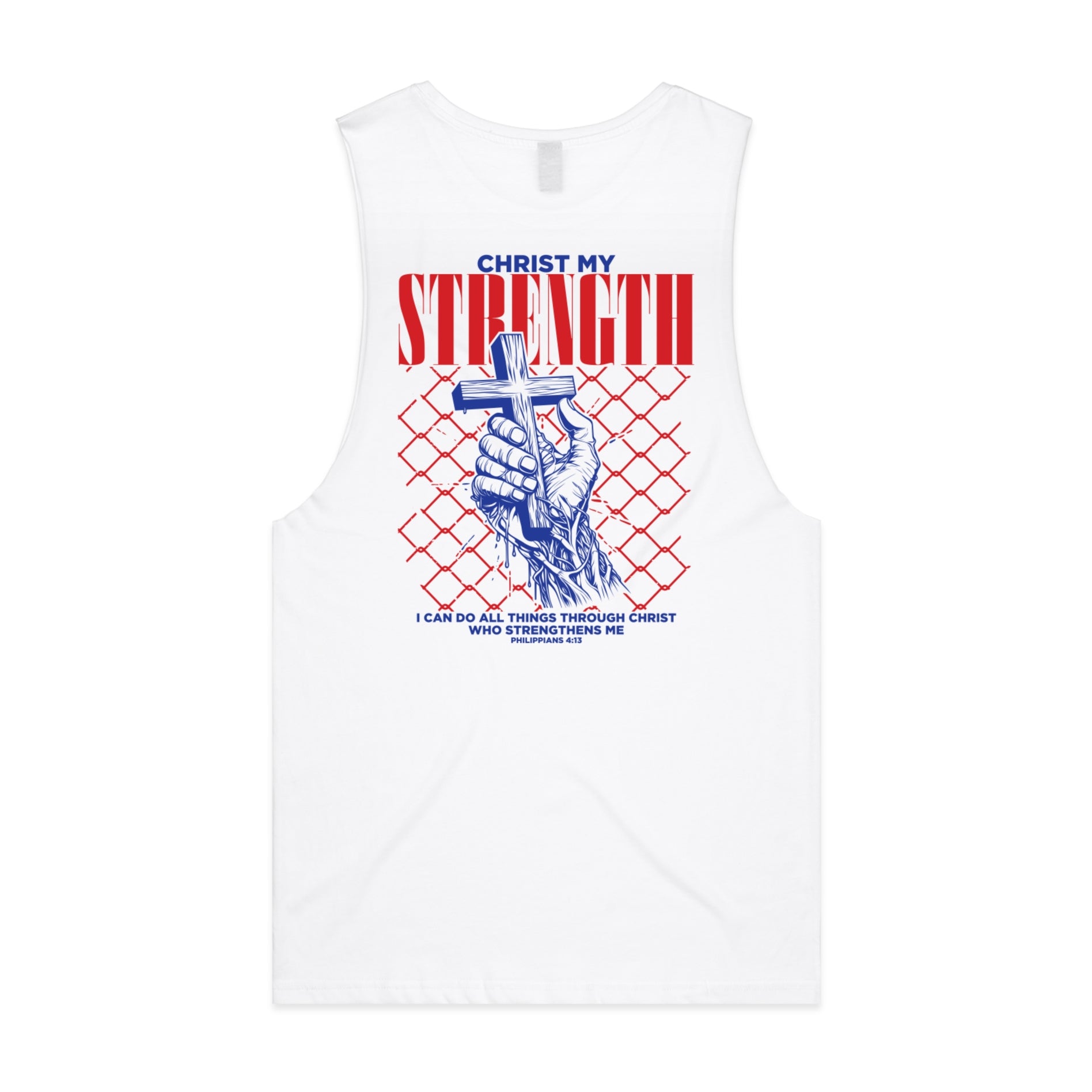 Men's White Tank Christ My Strength - Philippians 413