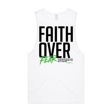 Men's White Tank Faith Over Fear - 2 Timothy 17