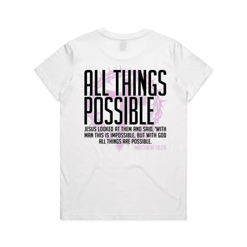 Women's White T-shirt All Things Possible - Matthew 1926