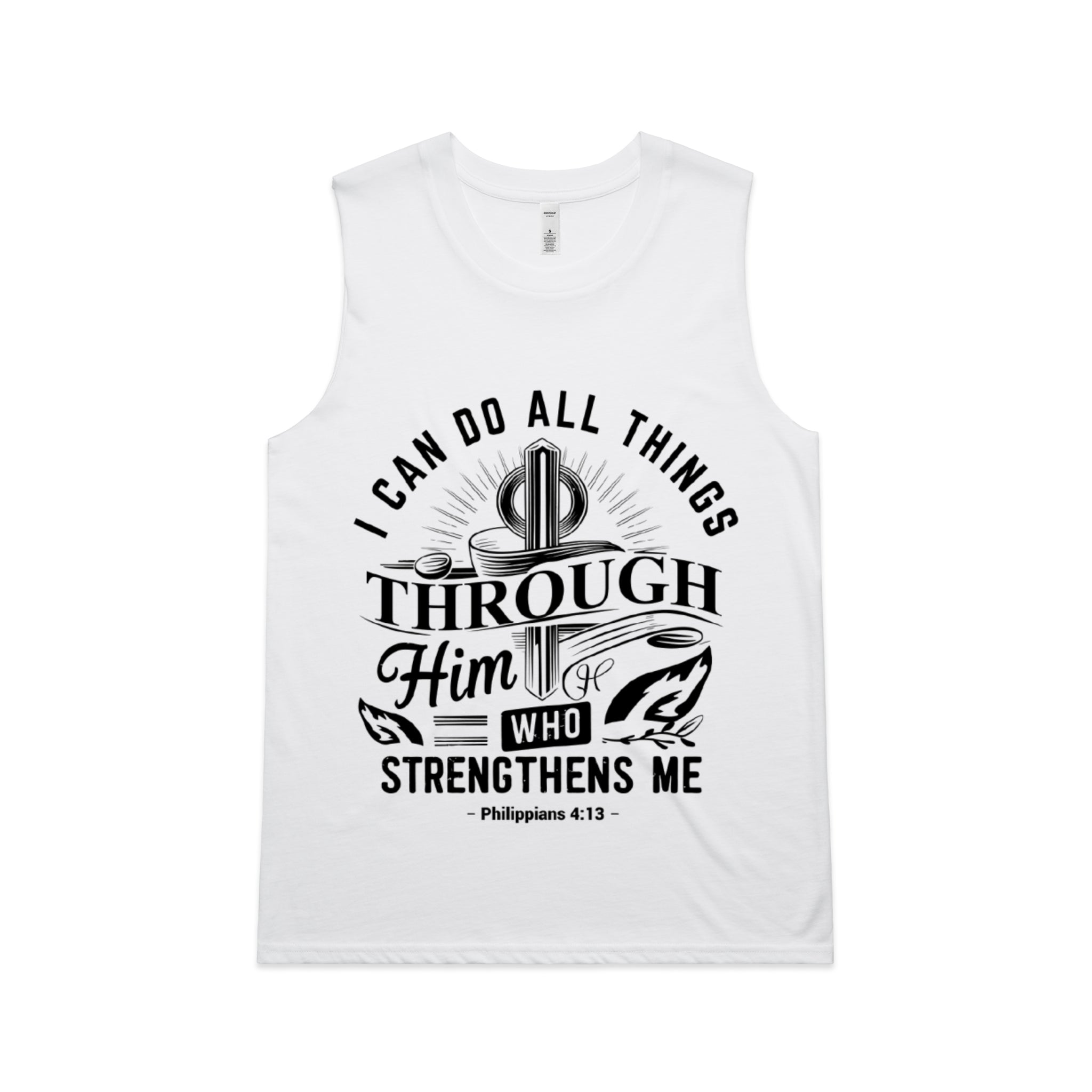 Women's White Tank I can do all things through him who strengthens me. - Philippians 413