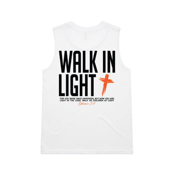 Women's White Tank Walk In Light - Ephesians 58