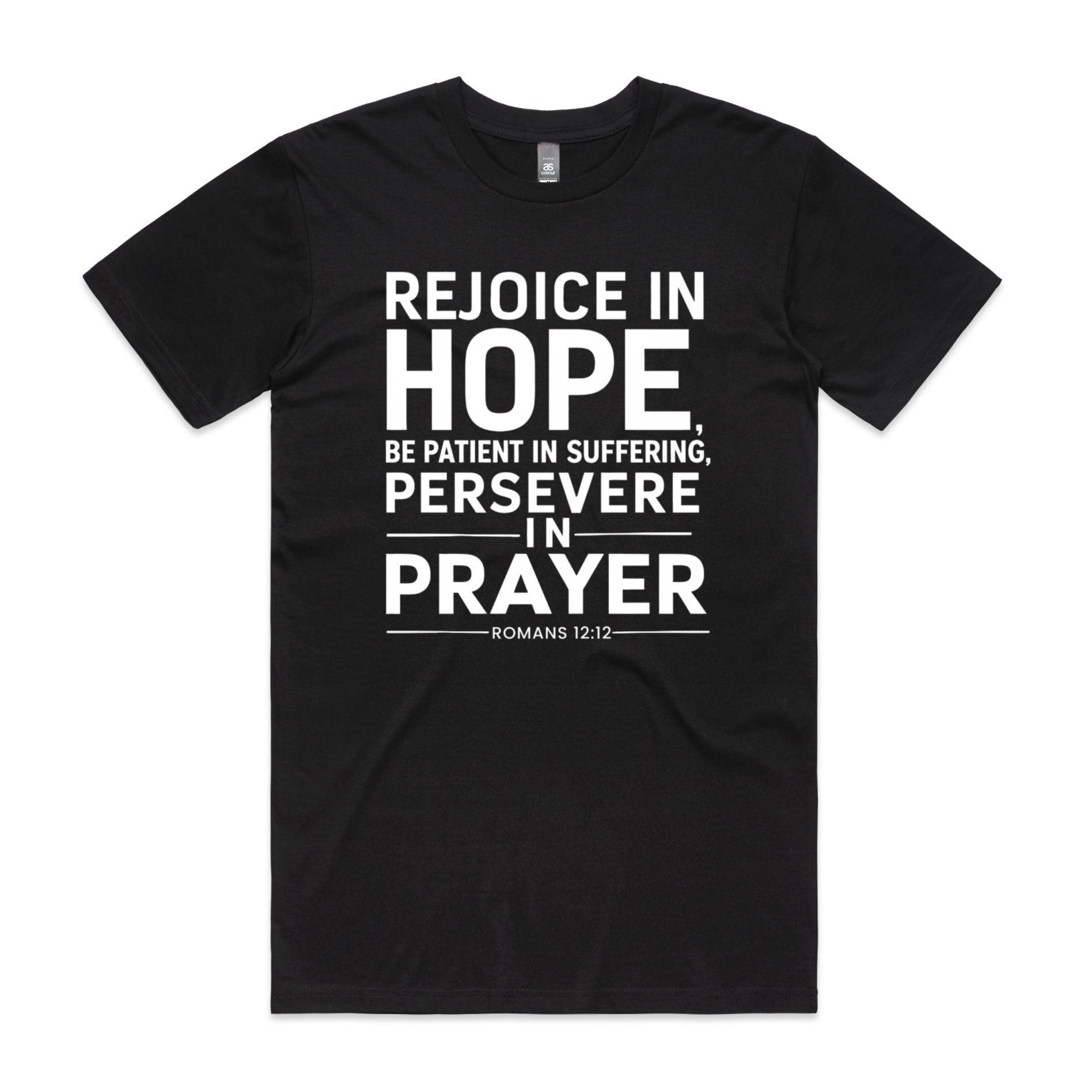 Men's Black T-Shirt Rejoice in hope. - Romans 1212