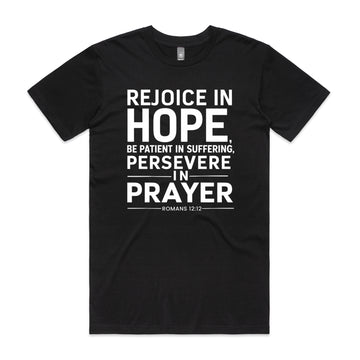 Men's Black T-Shirt Rejoice in hope. - Romans 1212
