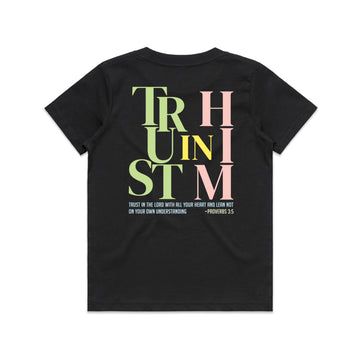 Kid's's Black T-shirt Trust In Him - Proverbs 35