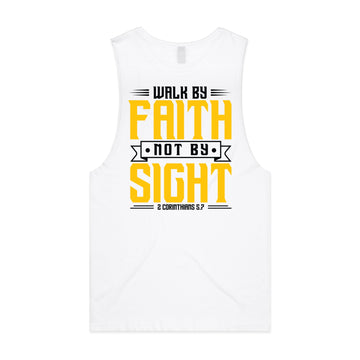 Men's White Tank Walk By Faith Not By Sight - 2 Corinthians 57