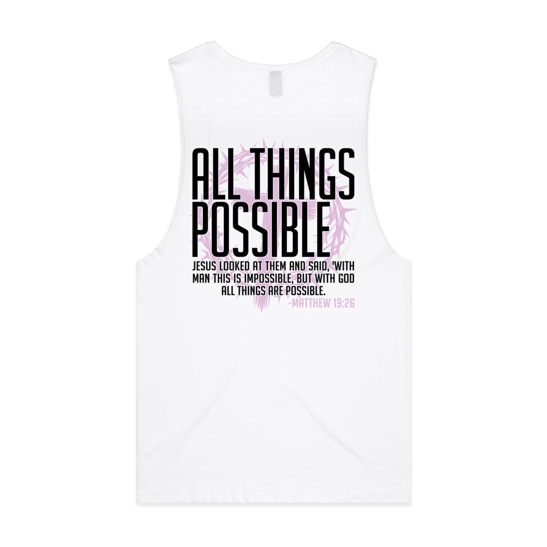 Men's White Tank All Things Possible - Matthew 1926