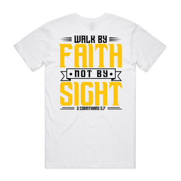 Men's White T-shirt Walk By Faith Not By Sight - 2 Corinthians 57