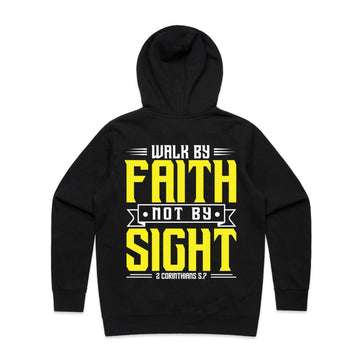 Women's Black Stencil Hood Walk By Faith Not By Sight - 2 Corinthians 57