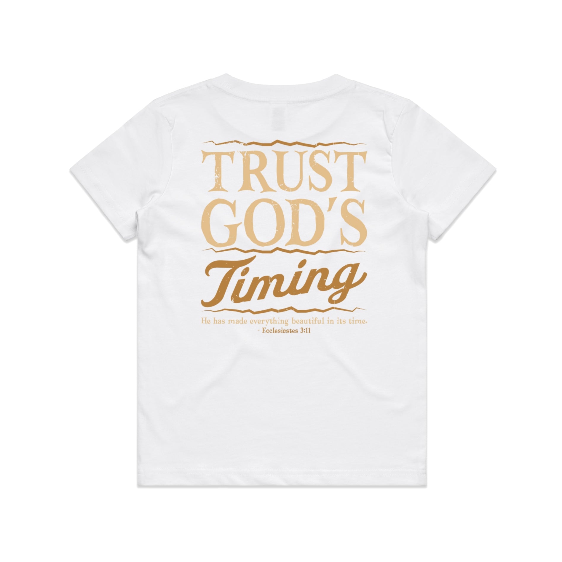 Kid's White T-shirt Trust God's Timing - Ecclesiastes 311