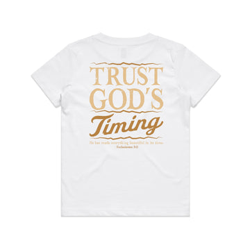 Kid's White T-shirt Trust God's Timing - Ecclesiastes 311