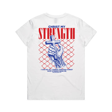 Women's White T-Shirt Christ My Strength - Philippians 413